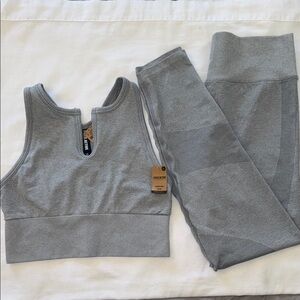 PINK Victoria's Secret Gray Sports Bra & Leggings Set with Seamless Design